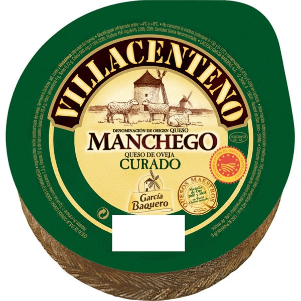 Manchego cheese, a matured, fatty, PDO sheep's milk cheese made with pasteurized milk VILLACENTENO