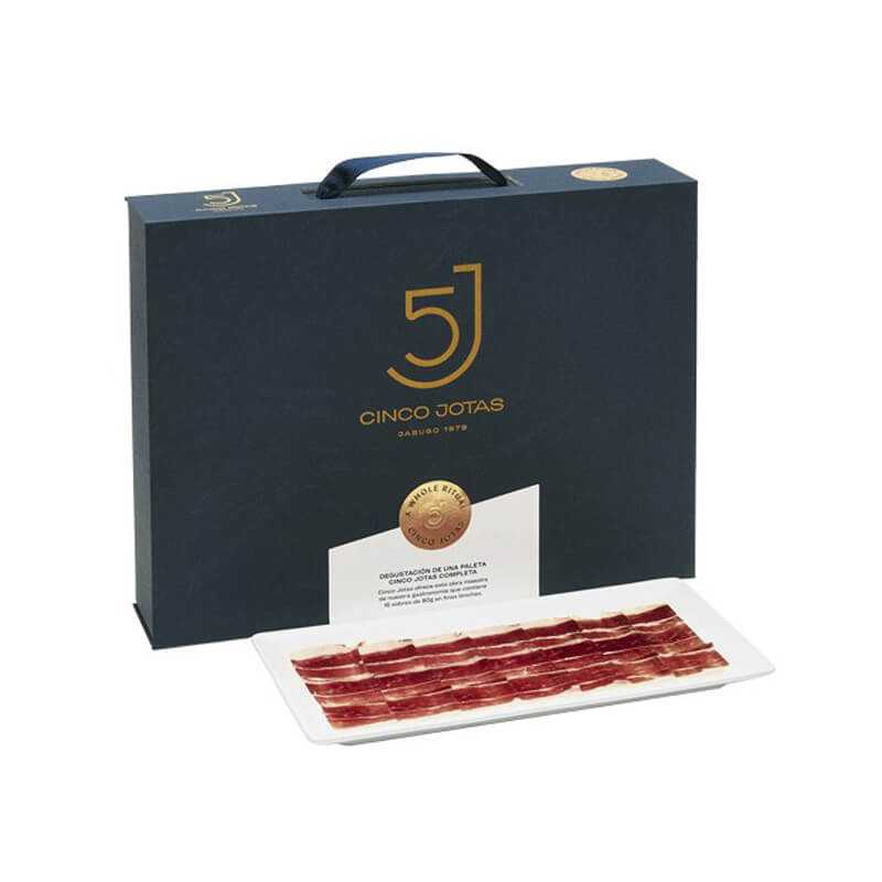 A whole Cinco Jotas shoulder ham, traditionally hand-sliced.