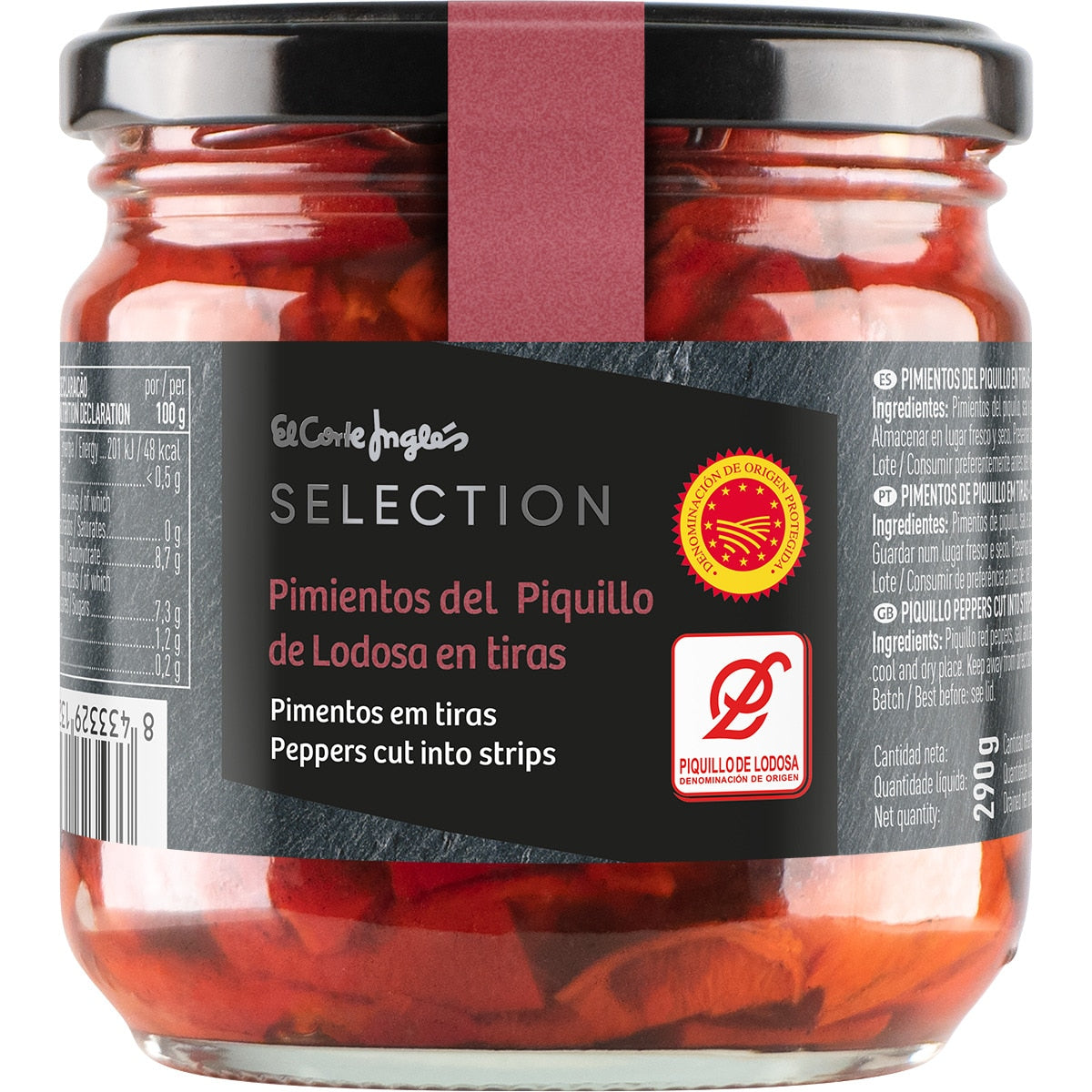 Lodosa DOP piquillo peppers in strips, roasted and peeled by hand EL CORTE INGLES SELECTION